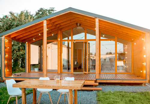 Modern wooden house in the sun.