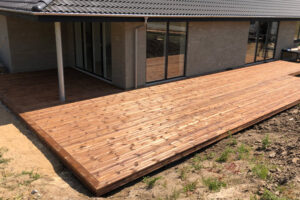 Beautiful wall mounted wooden deck.